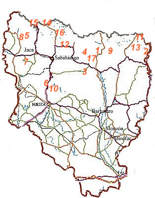 MAPA DE HUESCA. SUBIDAS Y PUERTOS CIMA